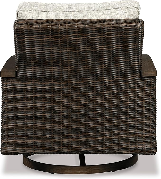 Signature Design by Ashley Paradise Trail Outdoor Swivel Upholstered Lounge Chair with All Weather Cushion, Set of 2, Cleanable Performance Fabric, Beige