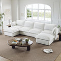 146” Oversized Cloud Modular Sectional Sofa, Comfy Down Filled Cloud Couch with Removable Cover, 4 Seater Modular Couch with 2 Ottomans, U Shaped Sectional Couches for Living Room, Cream White
