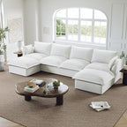 146” Oversized Cloud Modular Sectional Sofa, Comfy Down Filled Cloud Couch with Removable Cover, 4 Seater Modular Couch with 2 Ottomans, U Shaped Sectional Couches for Living Room, Cream White