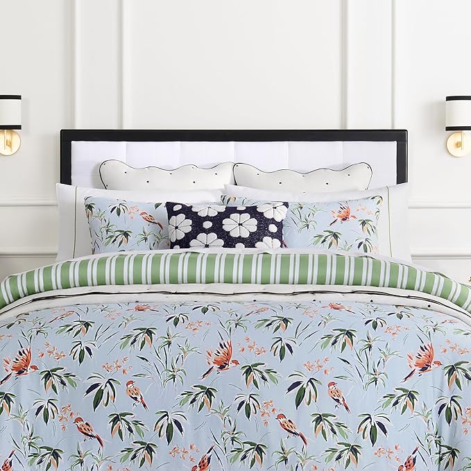 Kate Spade New York Spade Floral Decorative Pillow, 20" x 20" Throw Pillow for Bed or Sofa, Textured Polyester and Cotton Blend Cover, Navy, 20 x 20