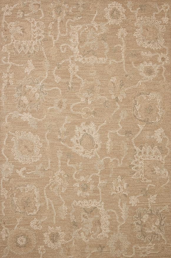 Loloi Chris Loves Julia Dorothea Collection DRT-01 Sand/Pebble 8'-6" x 11'-6" Area Rug Wool Neutral Floral Living Room Bedroom Carpet