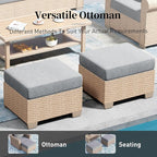 Patio Furniture Set 5 pcs, Wicker Rattan Outdoor Furniture with 5.5” Thick Cushions, 3-Seat Sofa, 2 Chairs and 2 Ottomans, Outdoor Conversation Set for Garden Backyard Deck, 7 Seats Grey