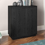 Henn&Hart 28" Fluted Wooden Accent Cabinet, Modern Ribbed Sideboard Buffet Cabinet with 2 Doors and an Adjustable Shelf for Living Room, Dining Room, Bedroom or Entryway, Black Grain