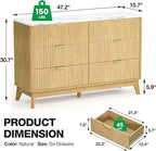 Fluted 6 Drawer Dresser, 47" Wide Chest of Drawers with Faux Marble Top, Modern Dresser TV Stand, Wood Closet Clothes Storage Organizer with Curved Edges for Bedroom, Living Room, Natural