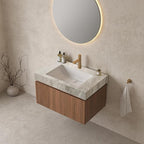 Bathroom Vanity with Sink 30 Inch, Floating Bathroom Vanity Sink Cabinet with Drawer and Door, Undermount Sink & Light Gray Sintered Stone Top, Pre-Assembled, Espresso