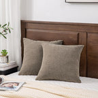 GAWAMAY Decorative Square Throw Pillow Covers Set of 2, Super Soft Chenille Farmhouse Fall Pillowcase for Living Room Bedroom Sofa Couch Home Decoration Cushion Cover Taupe Grey 55x55cm/22x22