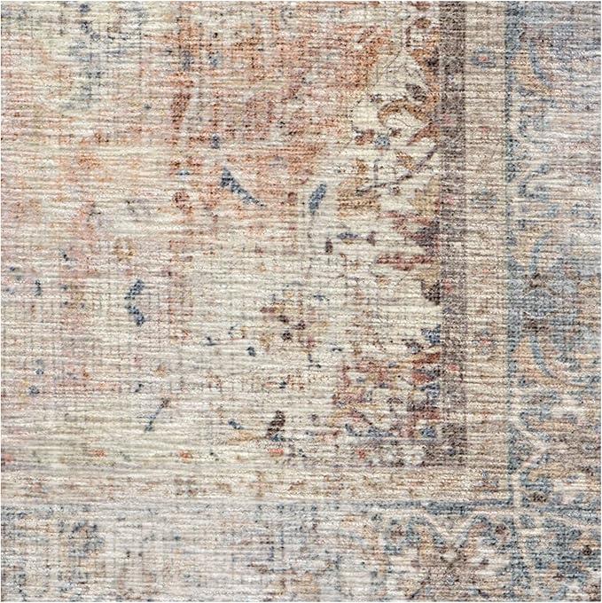 RUGGABLE Washable Vintage Area Rug – Sarrah Coral 8x10, Stain-Resistant, Non-Slip – Large Machine Washable Rugs for Living Room, Bedroom, Hallway, Entryway & Office–with Standard Pad