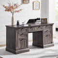 OKD 60" Executive Desk with Drawers, Farmhouse Home Office Desk with Charging Station, Keyboard Tray, File Cabinet Storage, Wood Computer Desk for Work and Study, Dark Rustic Oak