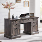 OKD 60" Executive Desk with Drawers, Farmhouse Home Office Desk with Charging Station, Keyboard Tray, File Cabinet Storage, Wood Computer Desk for Work and Study, Dark Rustic Oak