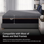 EGOHOME 12 Inch Cal King Memory Foam Mattress for Back Pain, Cooling Copper Gel Bed in a Box, Foam Made in USA, CertiPUR-US Certified, Therapeutic Medium Firm, 72x84x12 Black