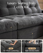 High Back Boneless Couch, L-Shaped Cloud Couch with Versatile 2-Pack Pillow Blankets, Corduroy Modular Sectional Sofa with Ottoman, No Assemble Sectional Couches for Living Room, Dark Grey