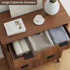 Fluted 5 Drawer Dresser, Tall Dresser with Deep Drawers, Wood Chest of Drawers for Bedroom, Modern Tall Chest Storage Organizer, Natural Finish for Hallway, Entryway, Living Room (Walnut)