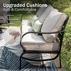 PHI VILLA 8 PCS Patio Furniture Set with Fire Pit Table,Metal Outdoor Furniture with 3-Seat Bench Sofa, Swivel Sofa Chairs, Leg Chair & Ottoman, Modern Patio Set, Beige