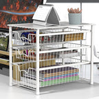 Simple Houseware 3-Tier Stackable Sliding Basket Storage Organizer Drawer for Bathroom and Kitchen, White