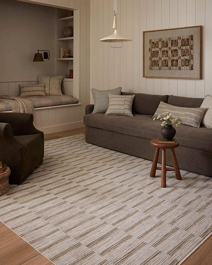 Loloi Amber Lewis Cali Collection CIL-04 Ivory/Tobacco 3'-6" x 5'-6", .25" Pile Height, Accent Rug