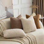 Pack of 2 Curly Teddy Wool Faux Fur Throw Pillow Covers Fuzzy Accent Soft Sherpa Pillowcases Sheepskin Fleece Decorative Cushion Case for Sofa Couch Living Room 18x18 Inch Neutral Light Beige