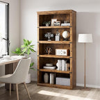 IDEALHOUSE 5 Tier Bookcase, Farmhouse Book Shelf with Storage, 71" Tall Book Case Wooden 5 Shelf Bookcase for Home Office, Living Room, Bed Room (Vintage, 67.4" H x 31.5" W x 12.8" D)