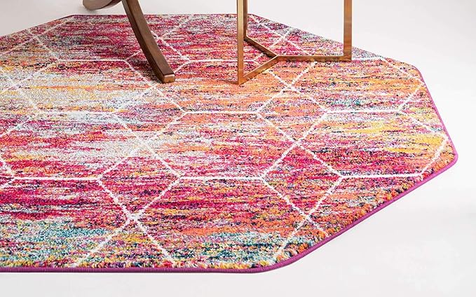 Unique Loom Trellis Frieze Collection Area Rug - Geometric (5' Octagon, Multi/ Ivory)