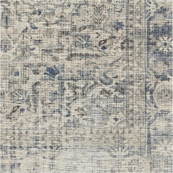 RUGGABLE Washable Vintage Area Rug – Kamran Blue Quartz 6x9, Stain-Resistant, Non-Slip – Medium Machine Washable Rugs for Living Room, Bedroom, Hallway, Entryway & Office–with Standard Pad