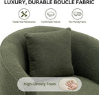 Swivel Accent Chair, Modern Upholstered Boucle Barrel Arm Chairs with Pillow for Living Room, 360 Degree Round Swivel Sherpa Armchair with Round Base for Bedroom Club (1, Green)