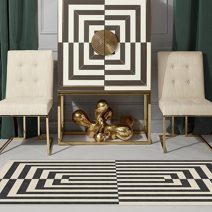 RUGGABLE x Jonathan Adler Machine Washable Modern Area Rug – Op Art Charcoal 9x12, Stain-Resistant, Non-Slip – Large Rugs for Living Room, Bedroom, Hallway, Entryway & Office–with Cushioned Pad
