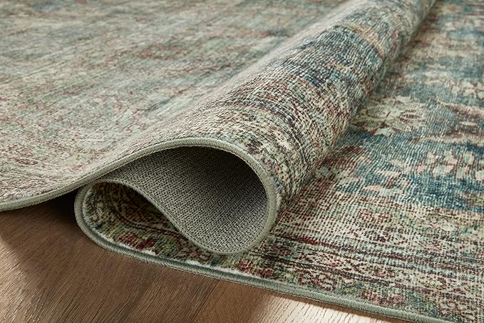 Loloi Magnolia Home by Joanna Gaines Banks Collection BAN-01 Ocean/Spice 3'-6" x 5'-6" .13" Pile Height, Machine Washable, Accent Rug