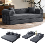 79" Convertible Sofa Bed with Fixed-Shape Frame & Removable Armrests, Modular Corduroy Sleeper Sofa, Folding Mattress Couch for Small Spaces - No Assembly Needed in Dark Gray (Includes 2 Pillows)