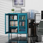 Metal Storage Cabinet with Mesh Doors,Steel Display Cabinet with Adjustable Shelves,Metal Office Storage Locker for Home Office,Garage(Blue, 40''H)