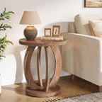 Tribesigns End Table, Round Side Table with Storage, Farmhouse Nightstand Bedside with Round Tabletop, Accent End Table for Living Room Bedroom Small Space, Wooden Accent Furniture, Rustic Brown