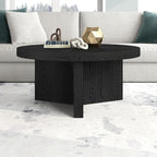 Henn&Hart 32" Fluted Round Low-Profile Coffee Table with Ribbed Pedestal Base for Living Room, Family Room, Office, or Apartment, Black Grain