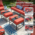 Patio Furniture Set 7 pcs, Outdoor Patio Furniture, 3-Seat Sofa, 2 Single Chairs, 2 Rocking Chairs, 2 Ottomans and 5.75" Extra Thick Cushion, Patio Conversation Set for Backyard Deck,Red