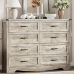 Dresser for Bedroom with 8 Drawers, 54" Wide Wood Chest of Drawers with Deep Drawers & Mental Handle, Modern Dresser TV Stand, Wooden Closet Storage Organizer for Living Room, Hallway, Entryway, Grey