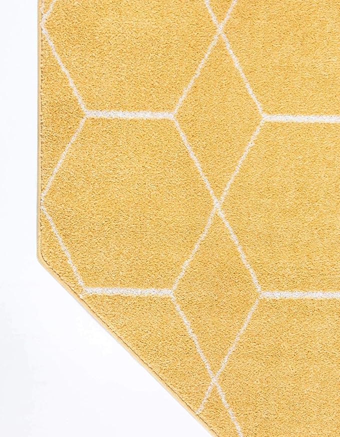 Unique Loom Trellis Frieze Collection Area Rug - Geometric (5' Octagon, Yellow/ Ivory)