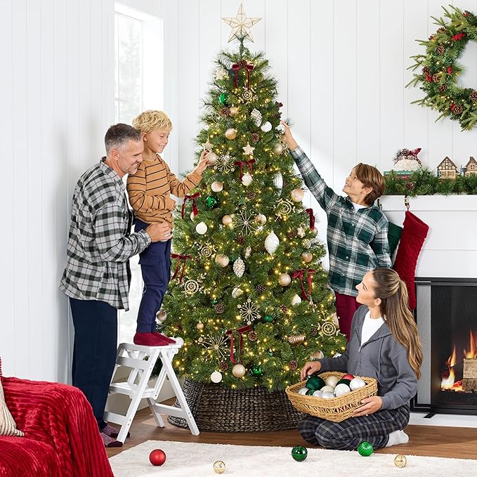 Best Choice Products 7.5ft Pre-Lit Scotch Pine Christmas Tree, Premium Pre-Decorated Artificial Holiday Decor w/ 1,320 Branch Tips, 2-in-1 White and Multicolor LED Lights, Cordless Setup