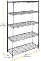 Whitmor Supreme 5 Tier Adjustable Shelving - 500 Pound Weight Capacity Per Shelf - Leveling Feet