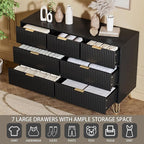 Dresser for Bedroom, Modern Fluted 47.2" Wide Chest of Drawers with Gold Pulls and 7 Drawers, 15.7" D x 47.2" W x 31.4" H, Black