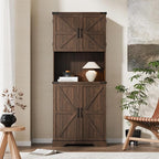 Cozy Castle 74" Farmhouse Pantry Cabinet with Charging Station, Tall Kitchen Storage Hutch Cabinet Coffee Bar Workstation, Sideboard Buffet Cupboard for Dining Room Living Room Furniture, Rustic Brown