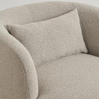 KINWELL 34" Wide Sherpa Swivel Barrel Chair, No Assembly Round Boucle Upholstered Accent Chair Armchair Single Sofa Chair with Toss Pillow for Living Room and Bedroom, Taupe