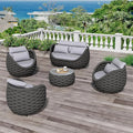 Fully Assembled Patio Furniture Set: 5 Pieces Woven Rope Outdoor Conversation Set Cushioned - Modern Metal Deck Loveseat Chair Table Set - Porch Seating for Courtyard Garden Pool Balcony Hotel