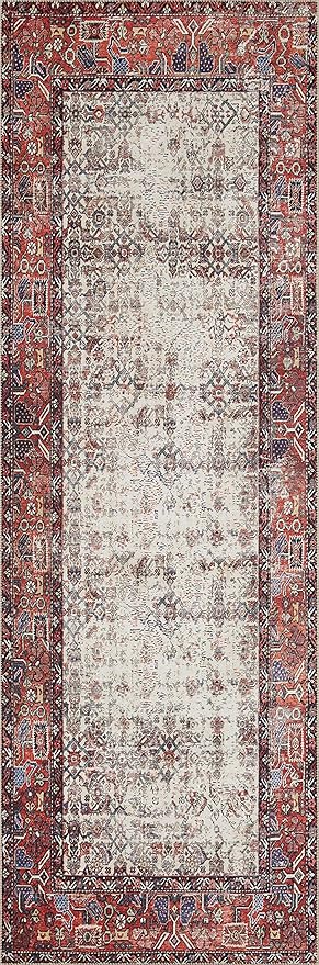 Loloi Layla Collection LAY-12 Ivory/Brick 2'-3" x 3'-9" .13" Thick Accent Rug, Soft, Durable, Vintage Inspired, Distressed, Low Pile, Non-Shedding, Easy Clean, Printed, Living Room Rug