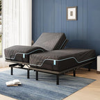 Split King Adjustable Bed Frame with 14 inch Cooling Copper Memory Foam Mattress, Wireless Remote & Head and Foot Incline, CertiPUR-US Certified & Fiberglass Free, Zero Gravity, 80" × 76"