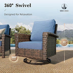 HERA'S HOUSE Patio Furniture Set, 4 x High Back Swivel Chairs with 5.5" Comfy Cushions, 6 Pieces Outdoor Wicker Conversation Set for Lawn Deck Backyard, Navy Blue