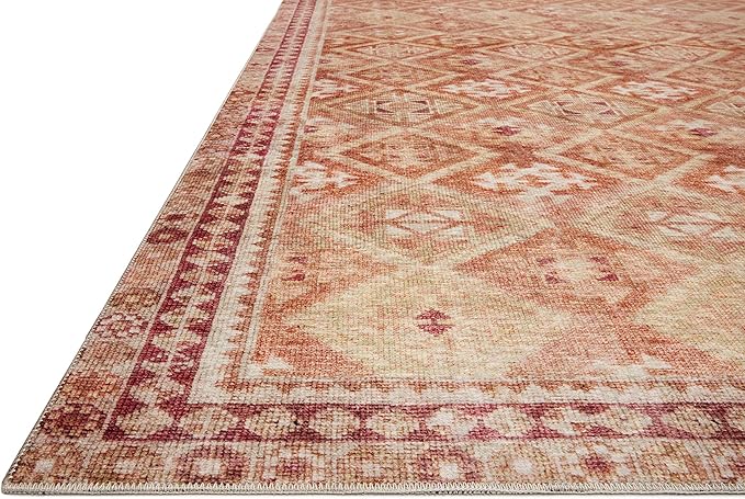 Loloi Layla Collection LAY-16 Natural/Spice 9'-0" x 12'-0" .13" Thick Area Rug, Soft, Durable, Vintage Inspired, Distressed, Low Pile, Non-Shedding, Easy Clean, Printed, Living Room Rug