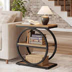Tribesigns Side End Table with 3 Storage Shelves Set of 2, Industrial Sofa Table with Round Metal Frame for Living Room, Engineered Wood Nightstand for Bedroom, Oak