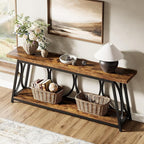 Tribesigns 2 Tiers Narrow Entryway Console Table, 71-Inch Long Industrial Wooden Sofa Table Behing The Couch with Storage Shelf and Metal Frame for Lving Room, Entrane, Hallway, Brown & Black