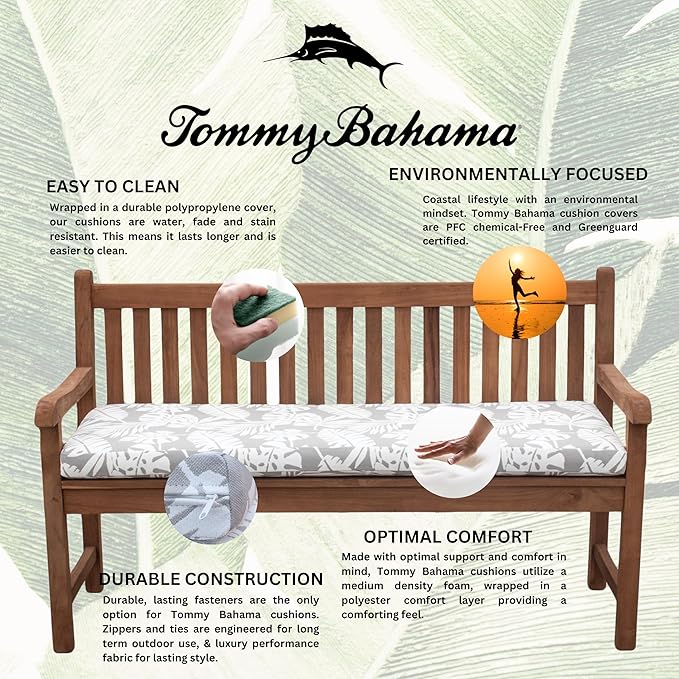 Tommy Bahama Bench Cushion, 44" X 16" X 2.5", Tropical Chrome