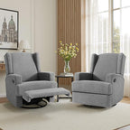 Swivel Glider Recliner Chair for Adults with Deep Seat - High Back Rocker Reclining Accent Chair, Manual Recliner for Living Room & Nursery, Comfortable Upholstered Fabric Armchair-Light Gray