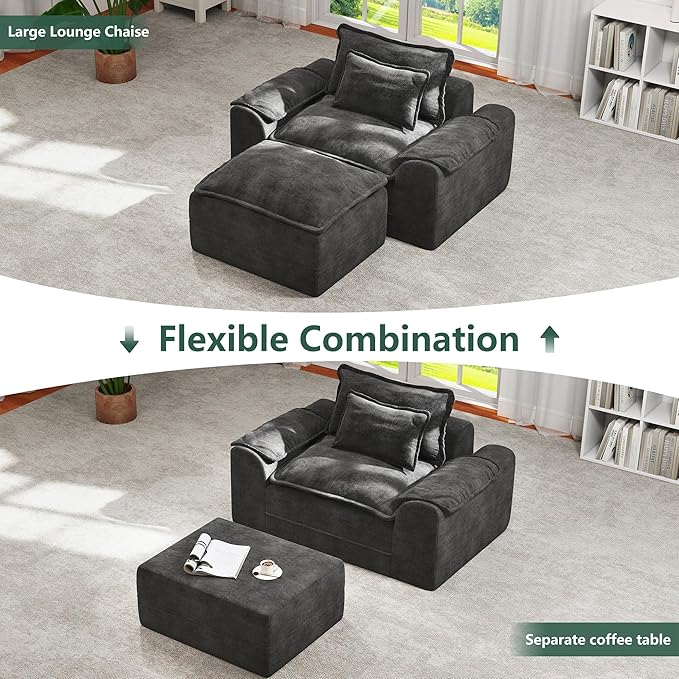 Hobestluk Cloud Single Sofa Memory Foam Couch with Deep Seat L Shaped Sofa with Removable Cover Large Couch for Living Room (Dark Grey, Single Sofa)