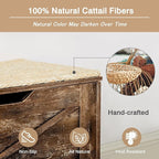 VECELO 30" Storage Bench, Entryway Shoe Ottoman, Farmhouse Style Bench with Handwoven Cushion and Metal Safety Hinges, for Bedroom, Living Room, Entryway, Brown