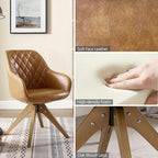 Zouron Mid Century Modern Accent Chair with Wooden Legs, Upholstered Swivel Chair No Wheels, Side Accent Armchair Vanity Chair for Small Space Home Office Living Room Bedroom, Claybank